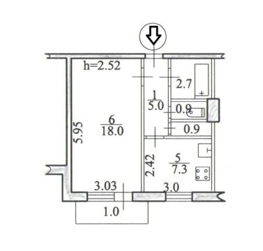 1-к квартира, 5/5 эт., 34м²
