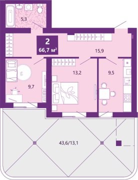 2-к квартира, 1/4 эт., 67м²