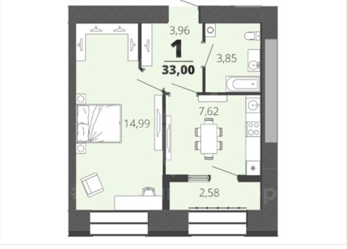 1-к квартира, 3/17 эт., 33м²