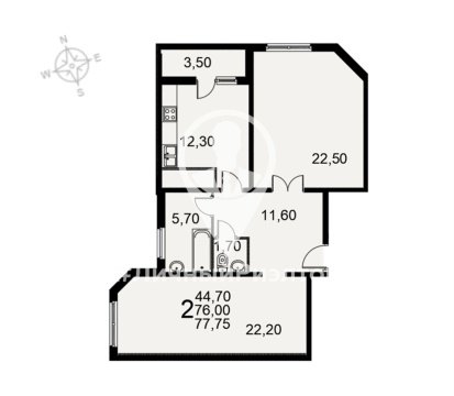 2-к квартира, 10/17 эт., 77м²