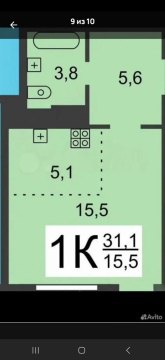 Студия, 18/25 эт., 31м²