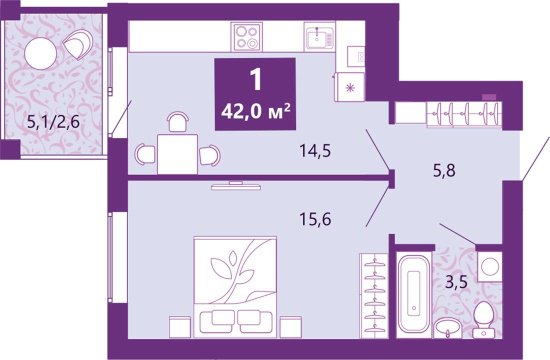 1-к квартира, 4/4 эт., 42м²