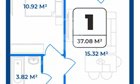 1-к квартира, 5/9 эт., 37м²
